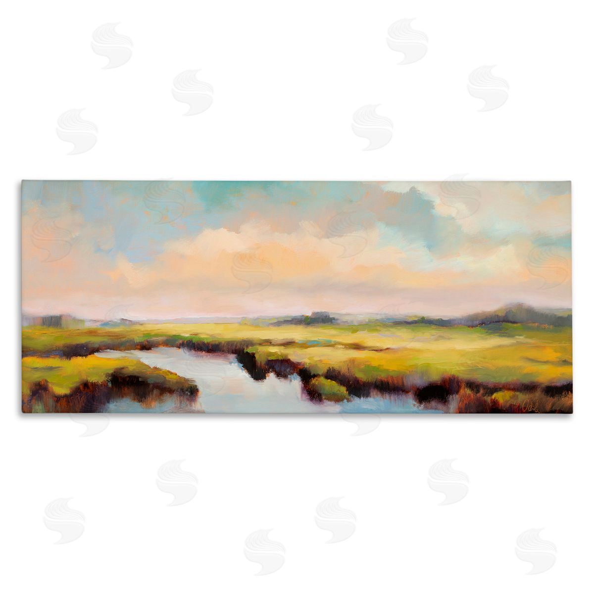 Sunrise over Rural Stream Canvas Wall Art, Home Decor by Odile
