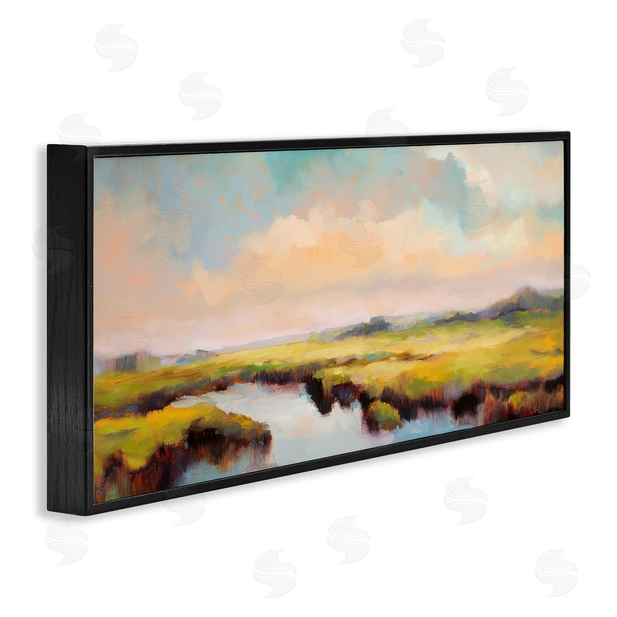 Sunrise over Rural Stream Black Frame Print Wall Art, Home Decor by Odile