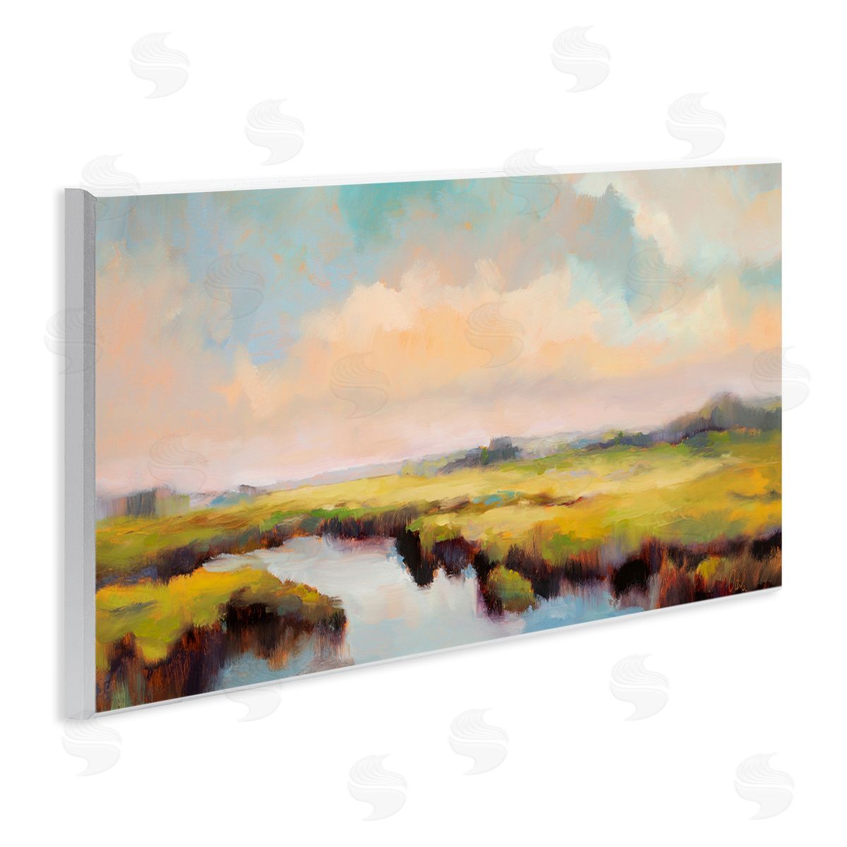 Sunrise over Rural Stream Wood Plaque Wall Art, Home Decor by Odile