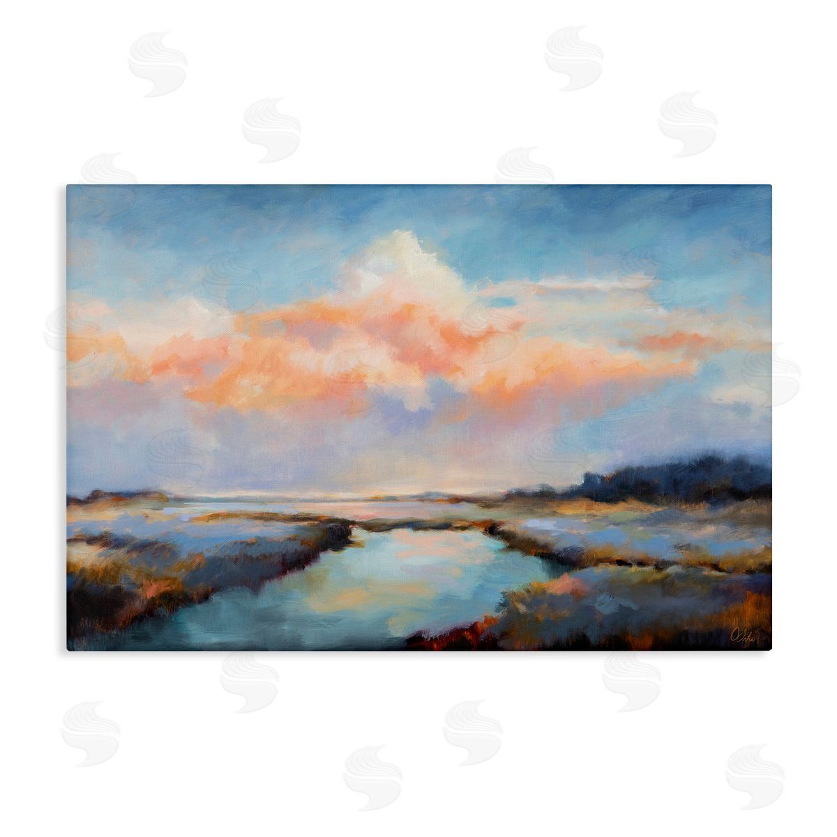 River with Pastel Clouds Canvas Wall Art, Home Decor by Odile
