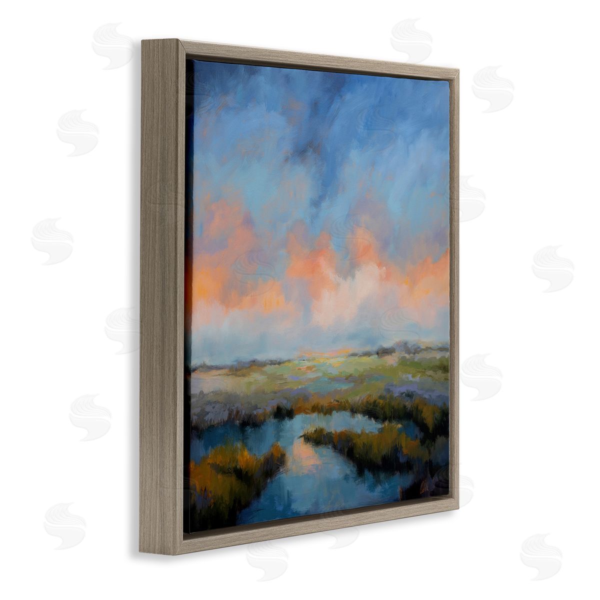 Pastel Cloud Reflection Brown Floating Frame Canvas Wall Art, Home Decor by Odile