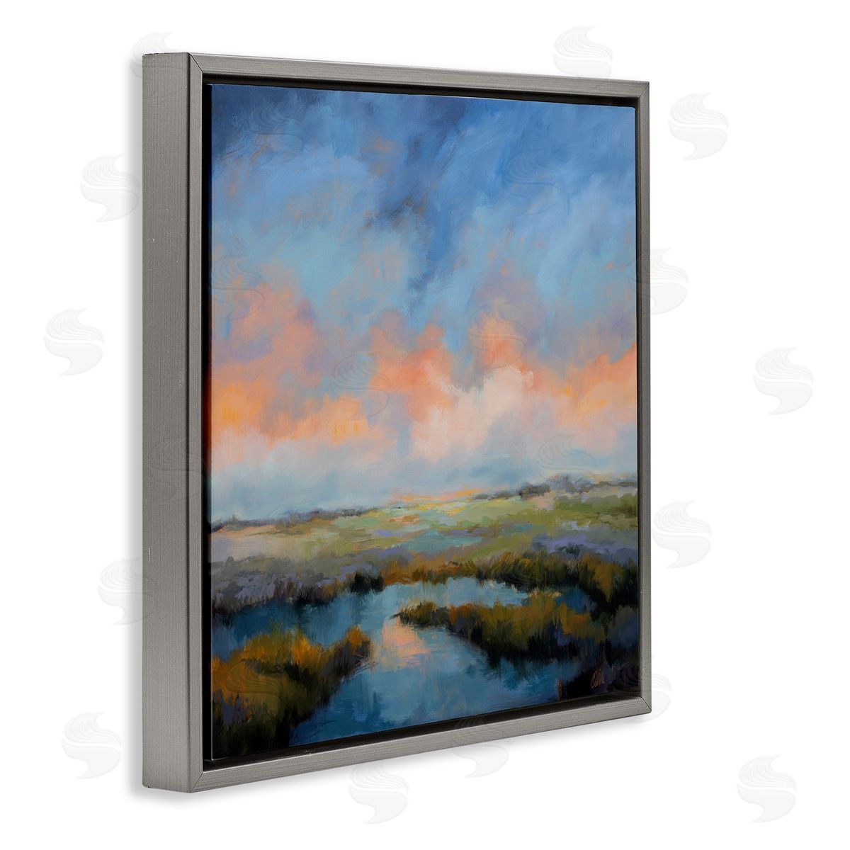 Pastel Cloud Reflection Grey Floating Frame Canvas Wall Art, Home Decor by Odile