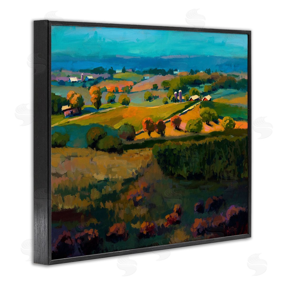 Countryside Farms Landscape Black Frame Print Wall Art, Home Decor by Sri Rao