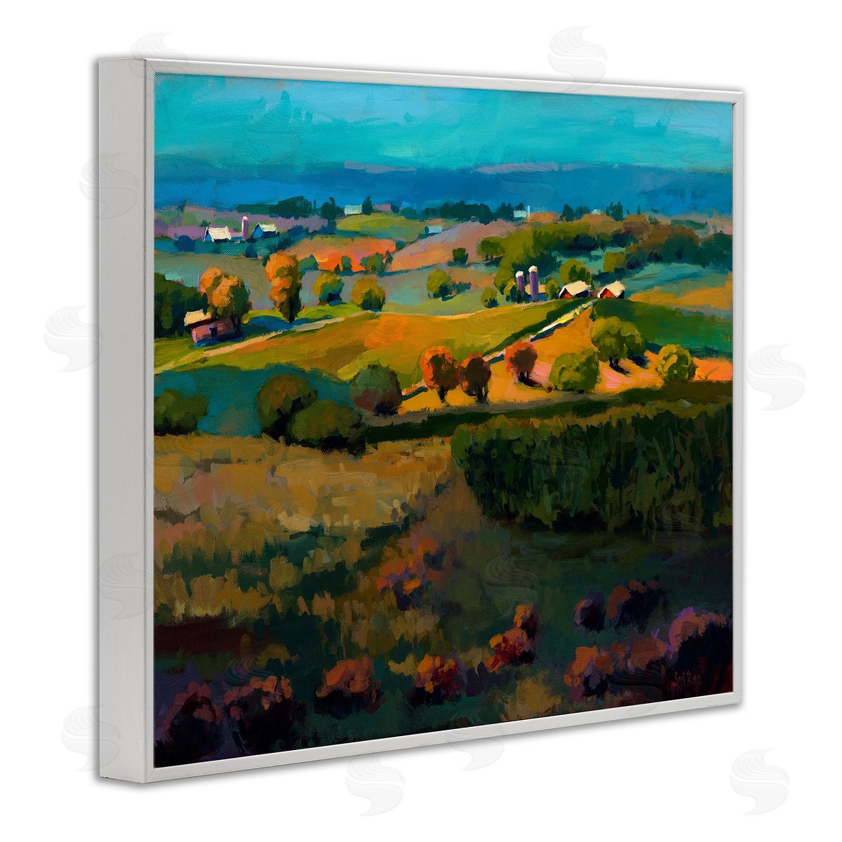 Countryside Farms Landscape White Frame Print Wall Art, Home Decor by Sri Rao