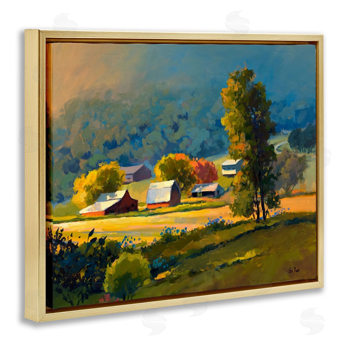 Early Fall Farmland Gold Floating Frame Canvas Wall Art, Home Decor by Sri Rao