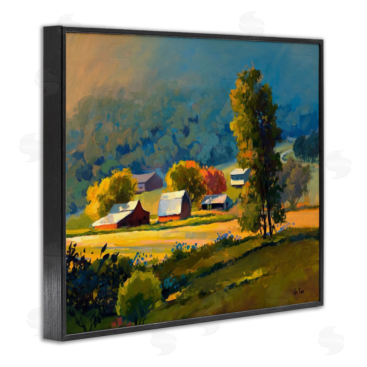 Early Fall Farmland Black Frame Print Wall Art, Home Decor by Sri Rao