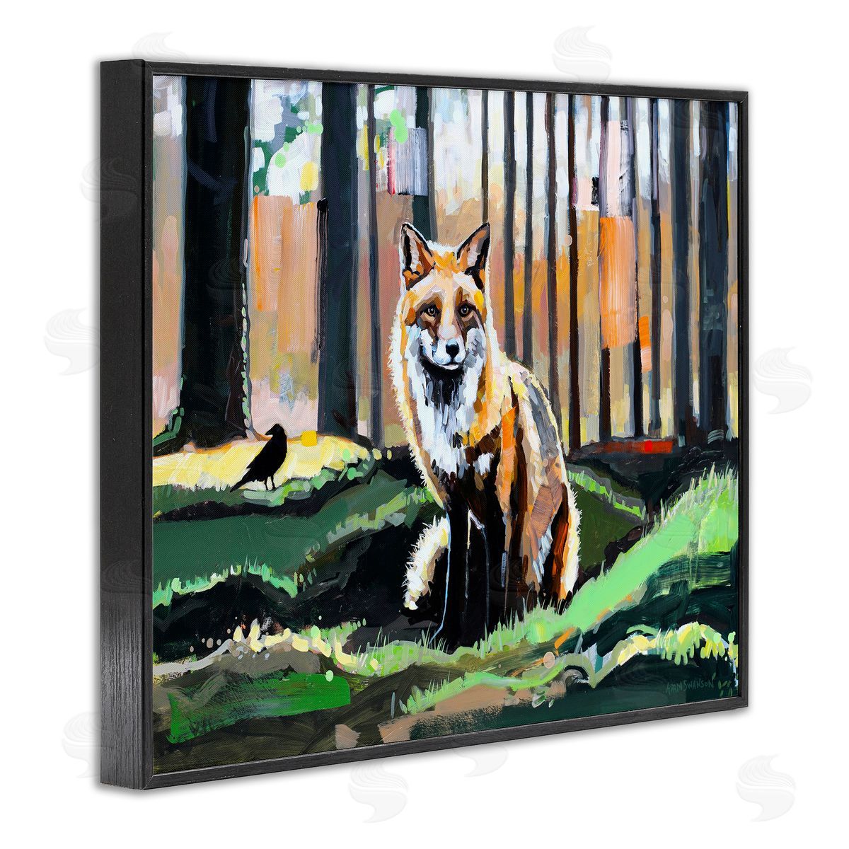 Fox in Forest Trees Black Frame Print Wall Art, Home Decor by Adam Swanson