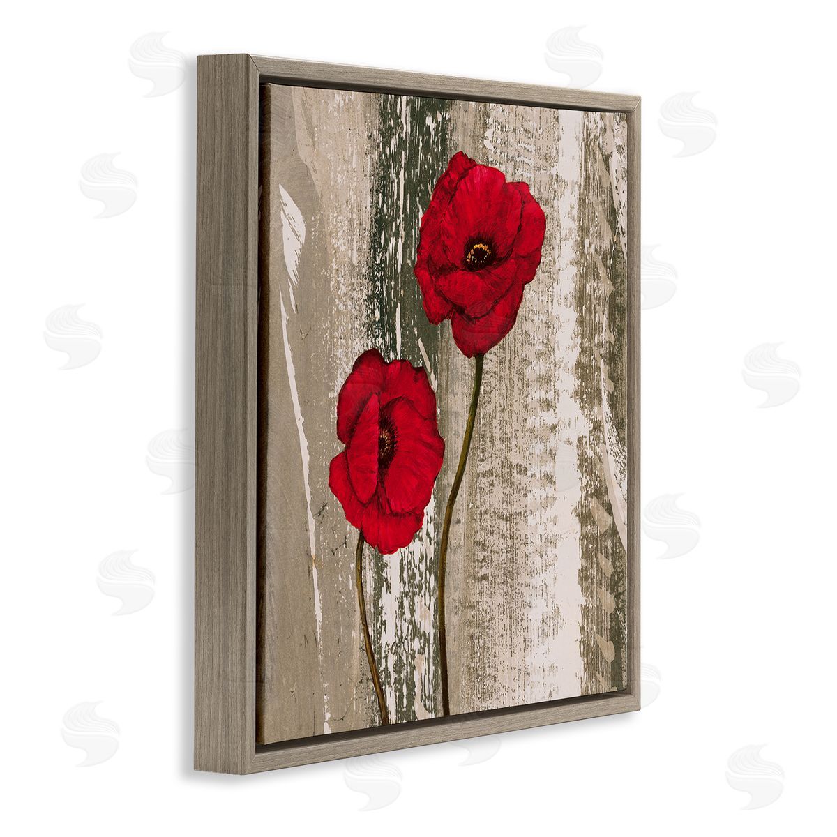 Rustic Red Anemones Brown Floating Frame Canvas Wall Art, Home Decor by Brian Foster