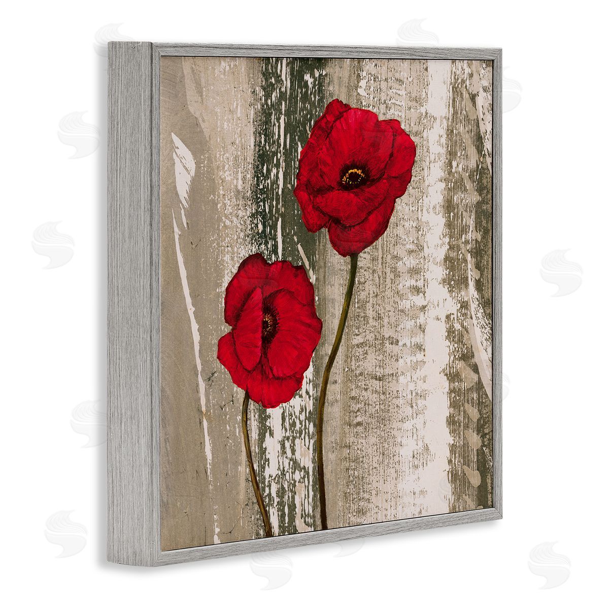 Rustic Red Anemones Grey Frame Print Wall Art, Home Decor by Brian Foster