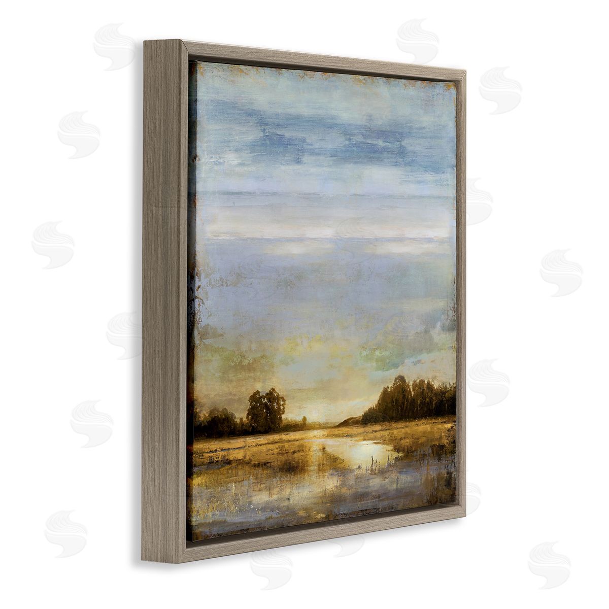 Sun Reflection Landscape Brown Floating Frame Canvas Wall Art, Home Decor by Chris Donovan
