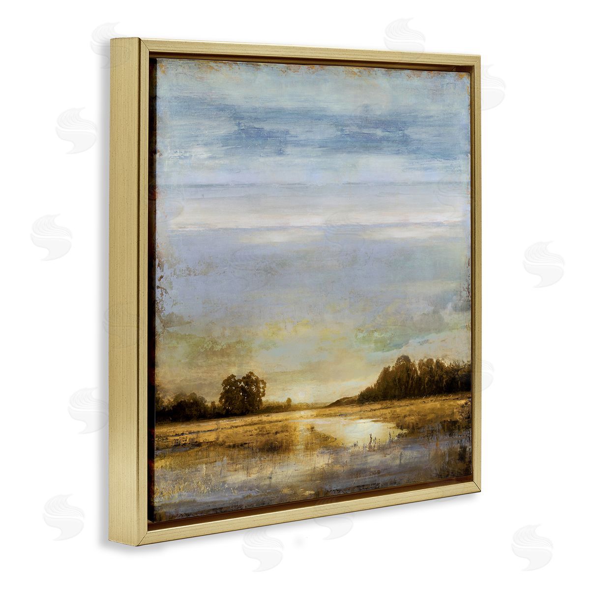 Sun Reflection Landscape Gold Floating Frame Canvas Wall Art, Home Decor by Chris Donovan