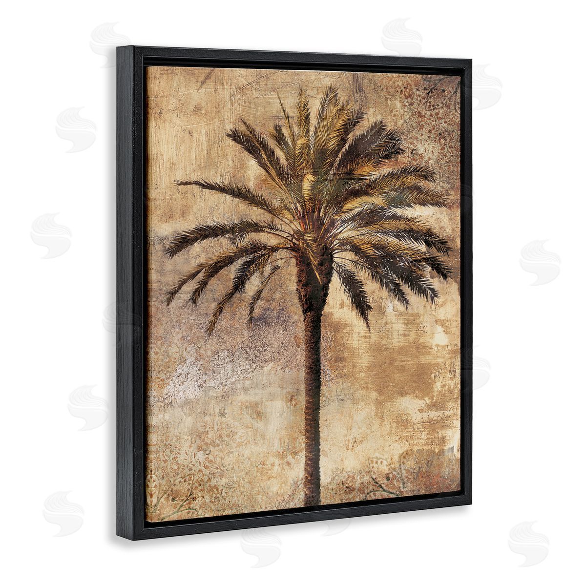 Distressed Palm Tree Black Floating Frame Canvas Wall Art, Home Decor by Dan Sproul