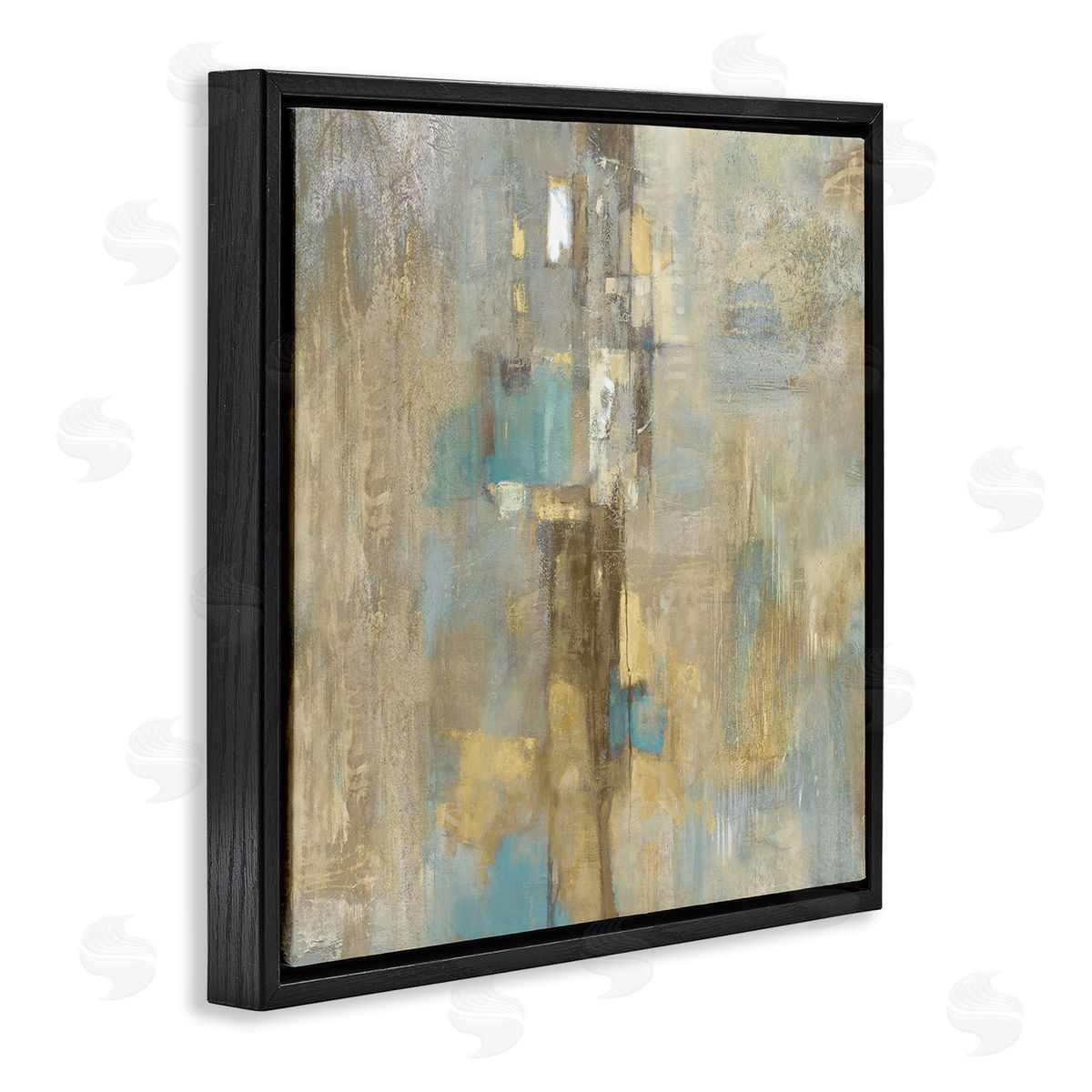 Gold Abstract with Blue Black Floating Frame Canvas Wall Art, Home Decor by Justin Turner