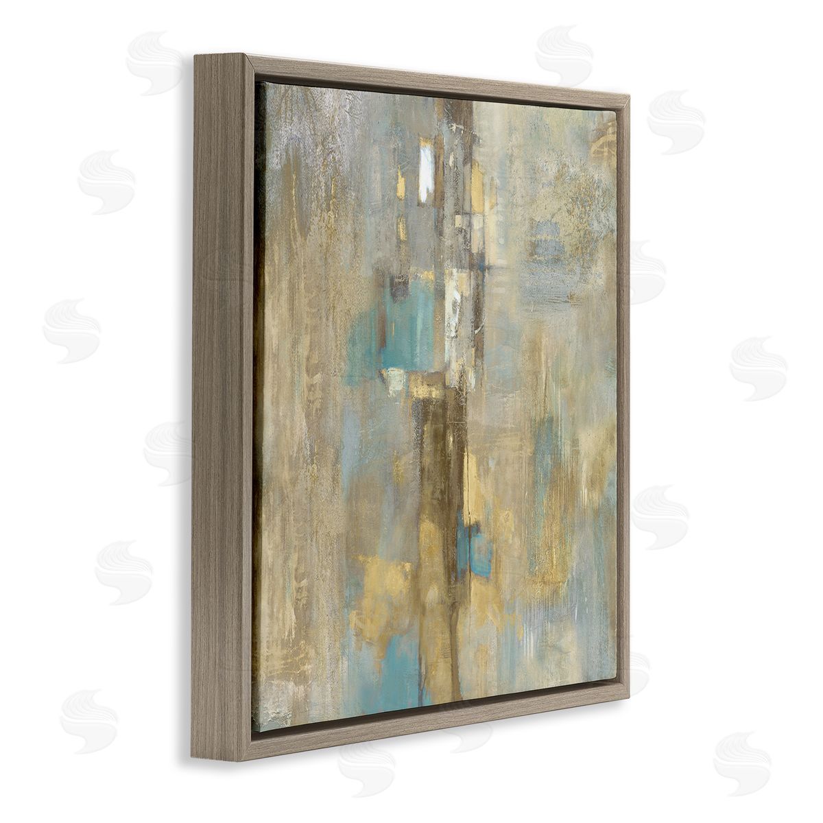 Gold Abstract with Blue Brown Floating Frame Canvas Wall Art, Home Decor by Justin Turner