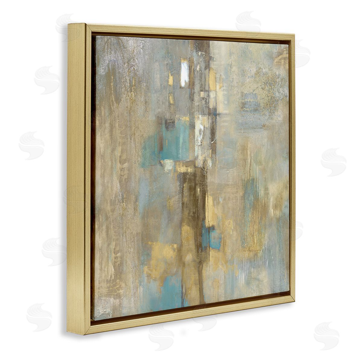 Gold Abstract with Blue Gold Floating Frame Canvas Wall Art, Home Decor by Justin Turner