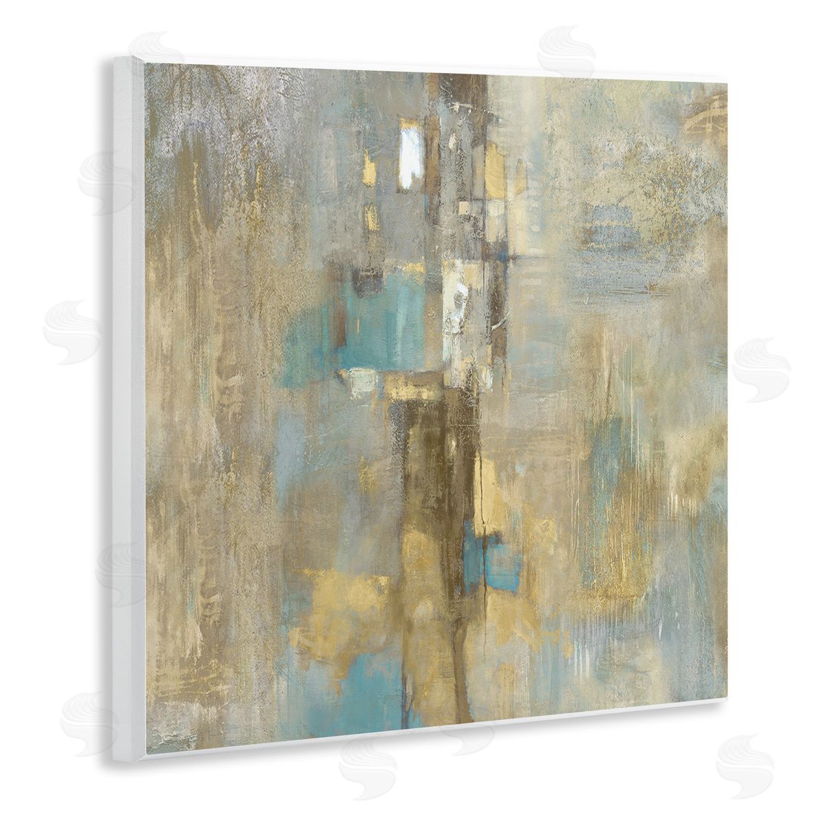 Gold Abstract with Blue Wood Plaque Wall Art, Home Decor by Justin Turner