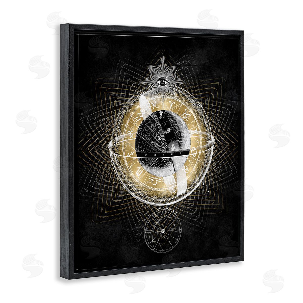 Zodiac Symbols on Fractal Black Floating Frame Canvas Wall Art, Home Decor by Oliver Jeffries