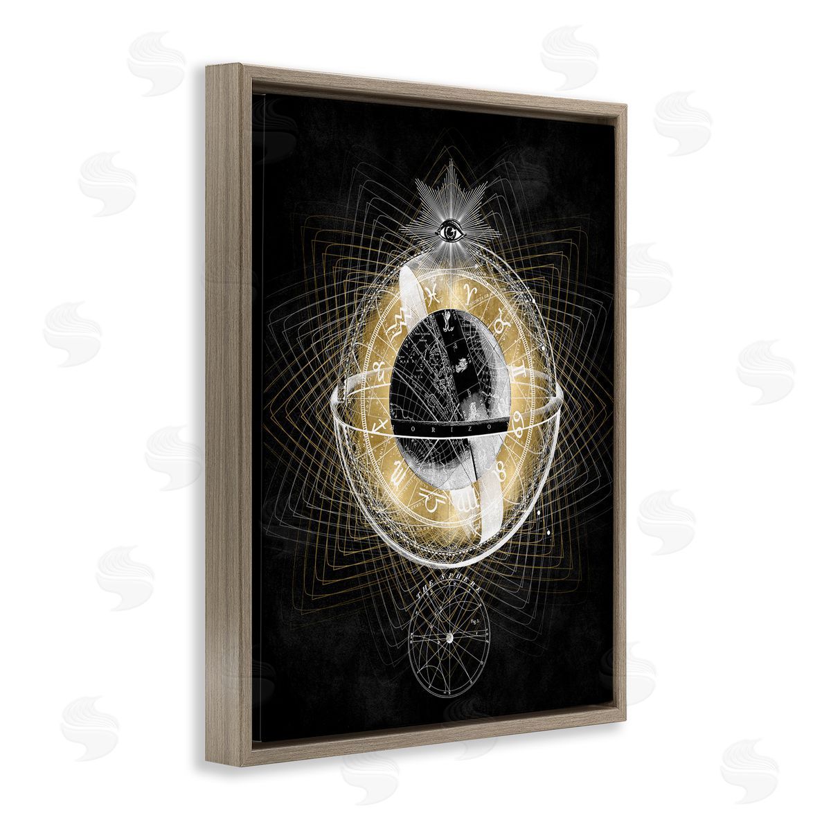 Zodiac Symbols on Fractal Brown Floating Frame Canvas Wall Art, Home Decor by Oliver Jeffries