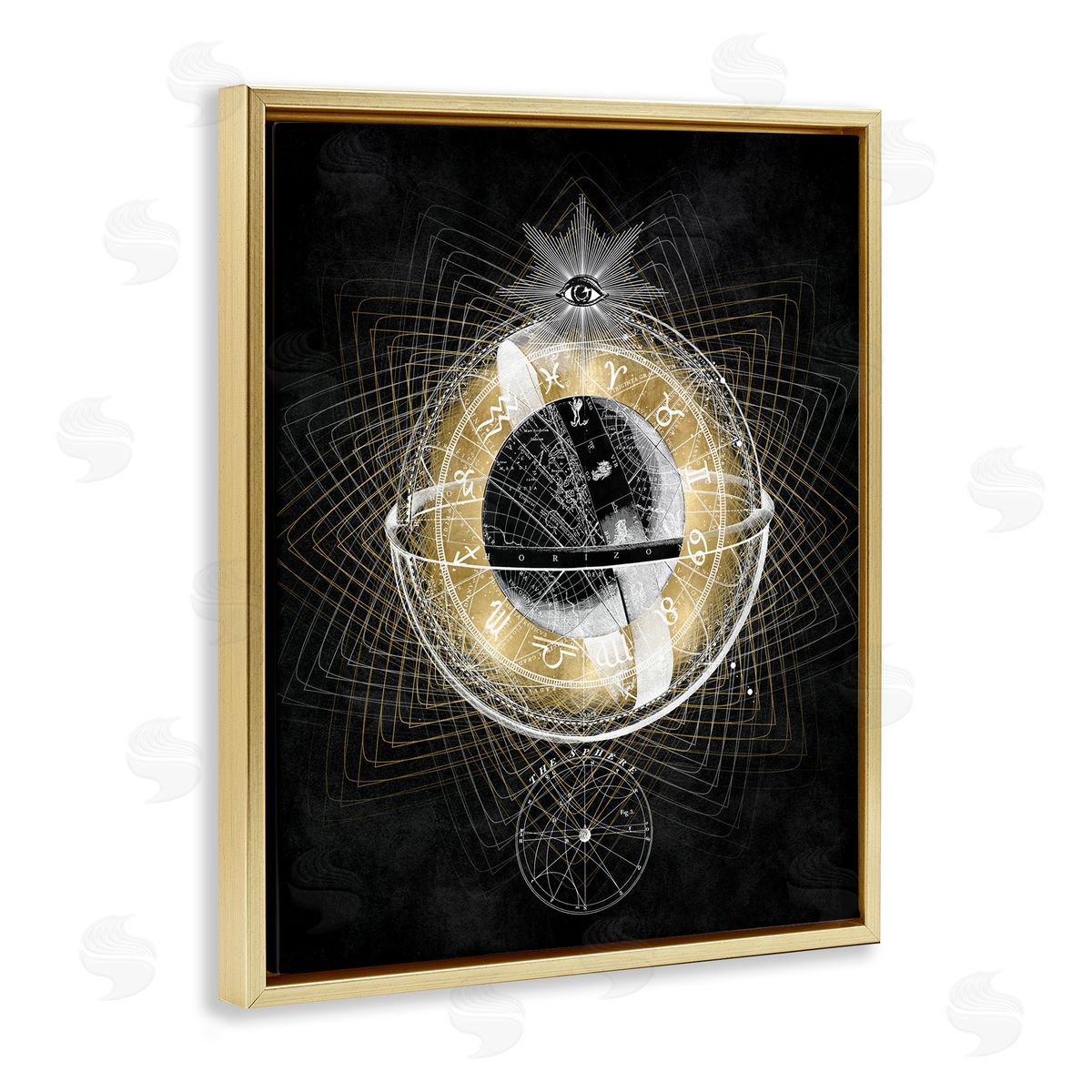 Zodiac Symbols on Fractal Gold Floating Frame Canvas Wall Art, Home Decor by Oliver Jeffries