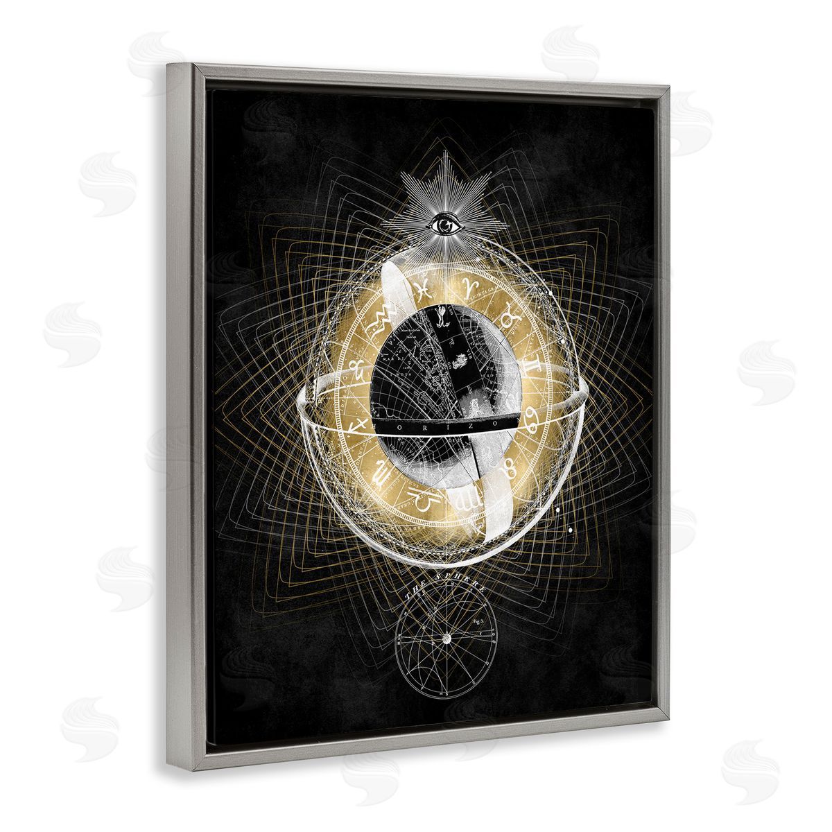 Zodiac Symbols on Fractal Grey Floating Frame Canvas Wall Art, Home Decor by Oliver Jeffries