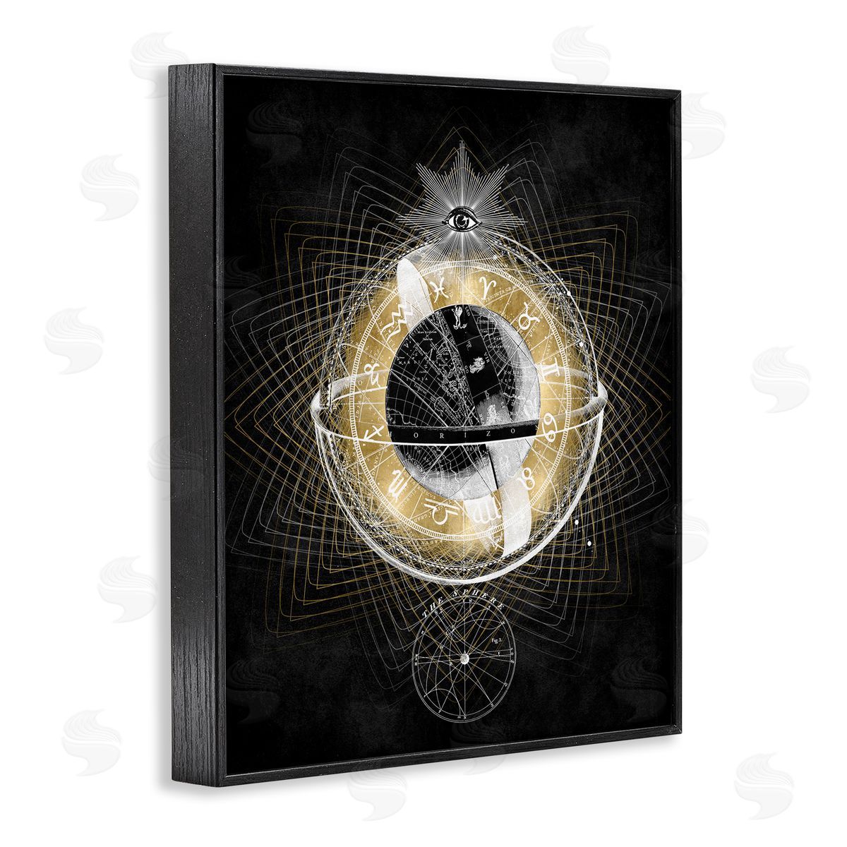 Zodiac Symbols on Fractal Black Frame Print Wall Art, Home Decor by Oliver Jeffries