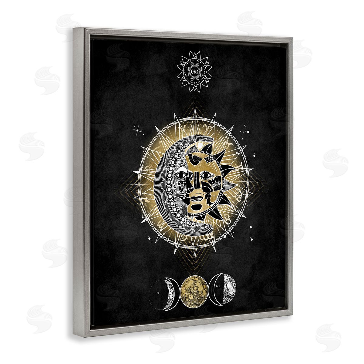 Lunar & Solar Fractal Grey Floating Frame Canvas Wall Art, Home Decor by Oliver Jeffries