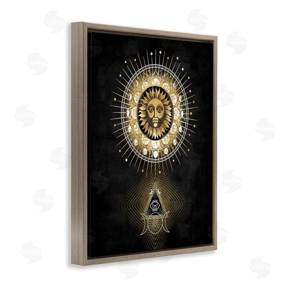 Astral Symbols & Sun Brown Floating Frame Canvas Wall Art, Home Decor by Oliver Jeffries