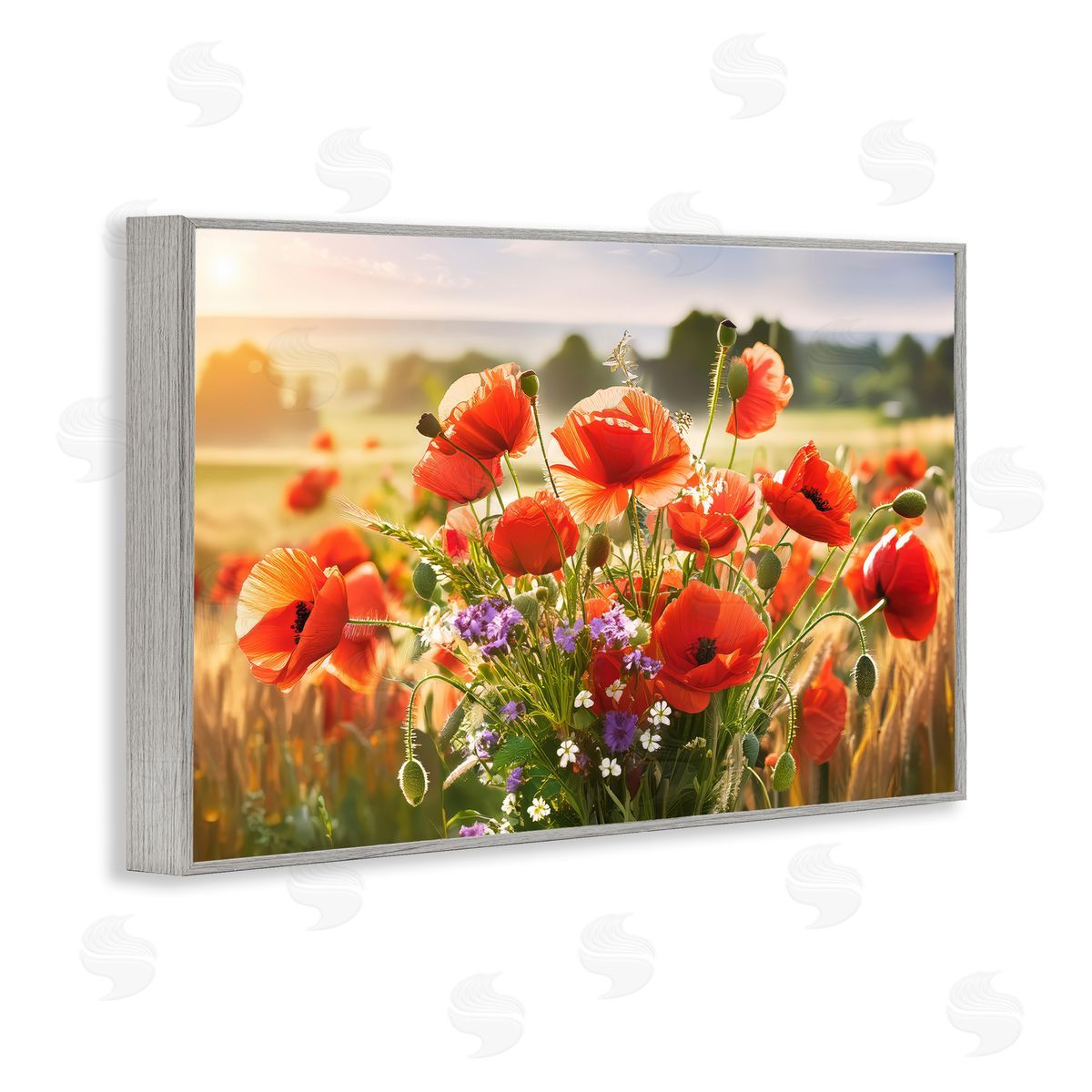 Bright Sunlit Spring Meadow Grey Frame Print Wall Art, Home Decor by Alina Georgescu