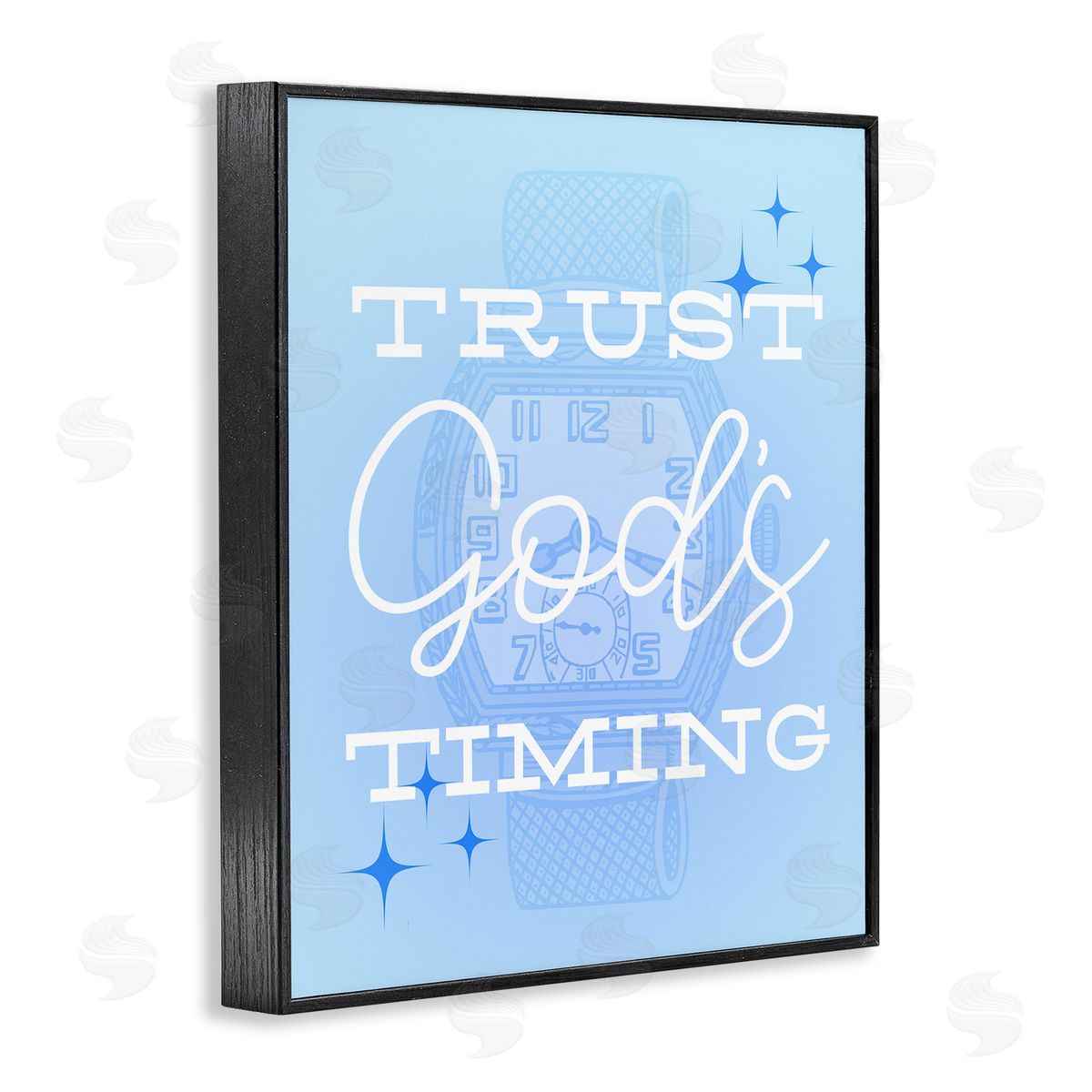 Trust Gods Timing Blue Black Frame Print Wall Art, Home Decor by Stupell Studio