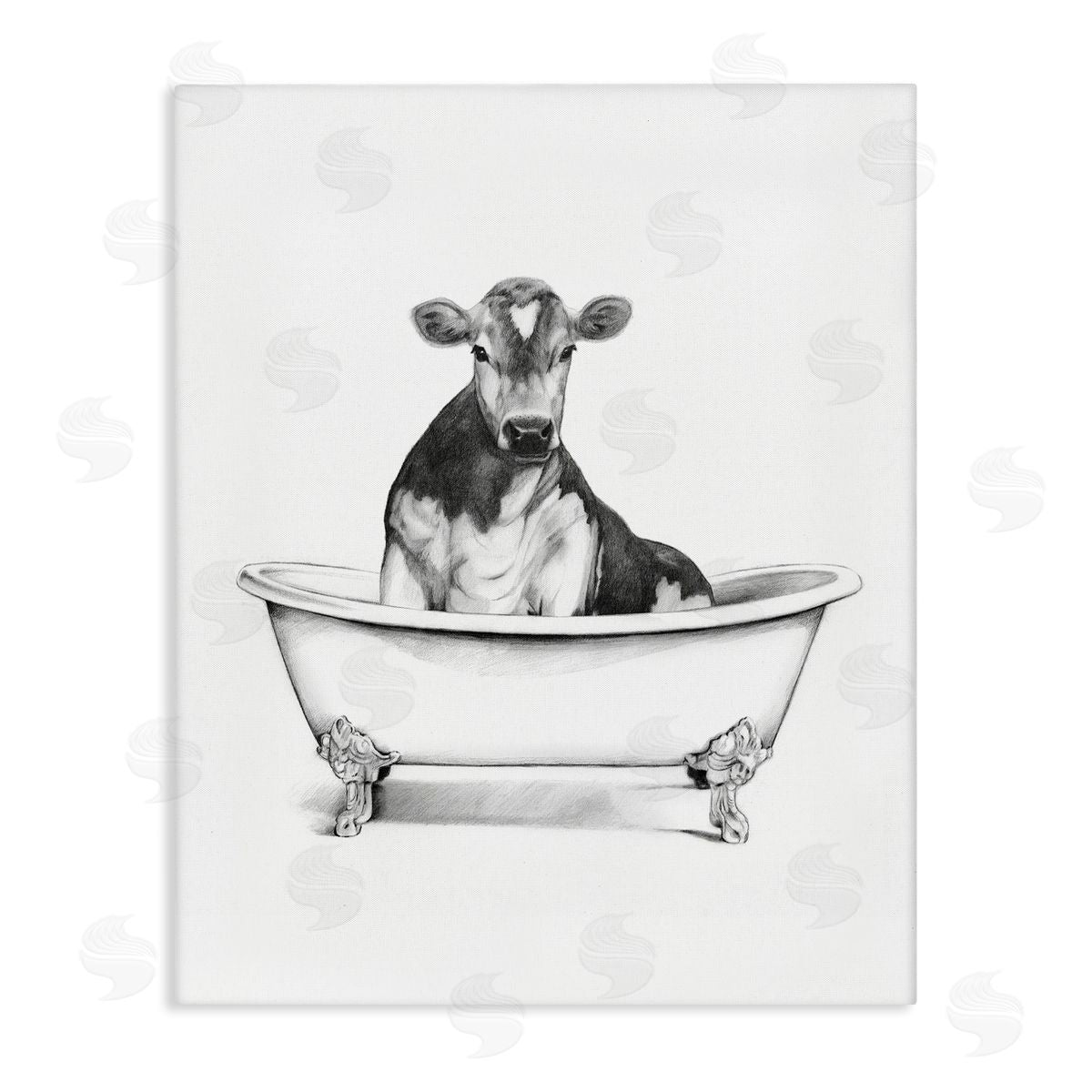 Antique Tub with Cow Canvas Wall Art, Home Decor by Victoria Borges