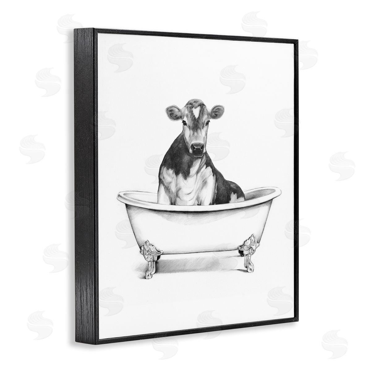 Antique Tub with Cow Black Frame Print Wall Art, Home Decor by Victoria Borges