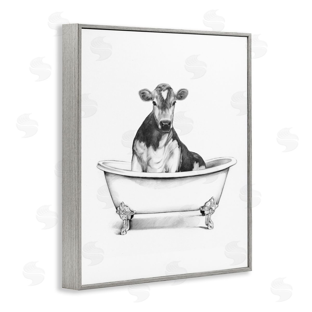 Antique Tub with Cow Grey Frame Print Wall Art, Home Decor by Victoria Borges