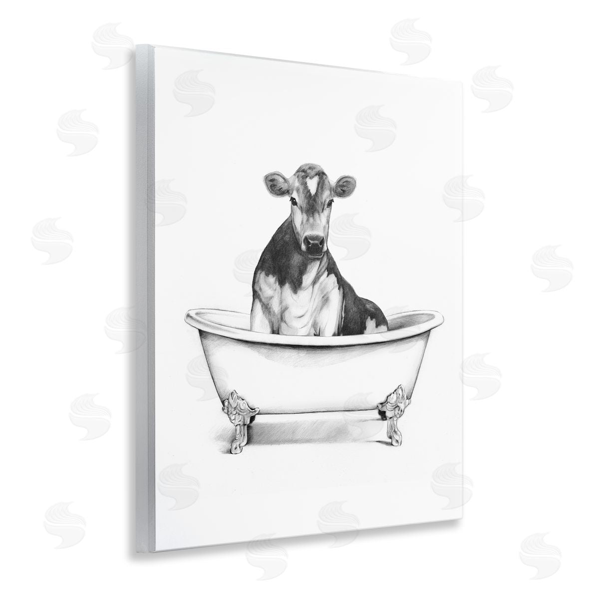 Antique Tub with Cow Wood Plaque Wall Art, Home Decor by Victoria Borges