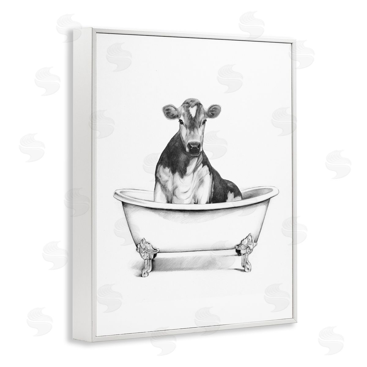 Antique Tub with Cow White Frame Print Wall Art, Home Decor by Victoria Borges