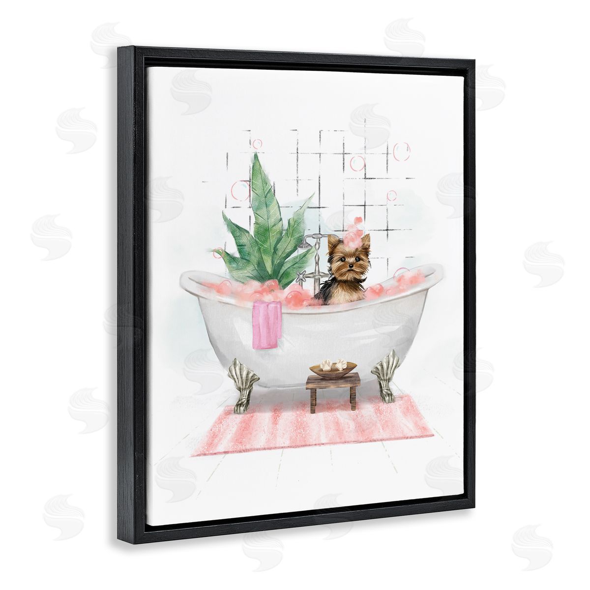 Glam Pup in Tub Black Floating Frame Canvas Wall Art, Home Decor by Ziwei Li
