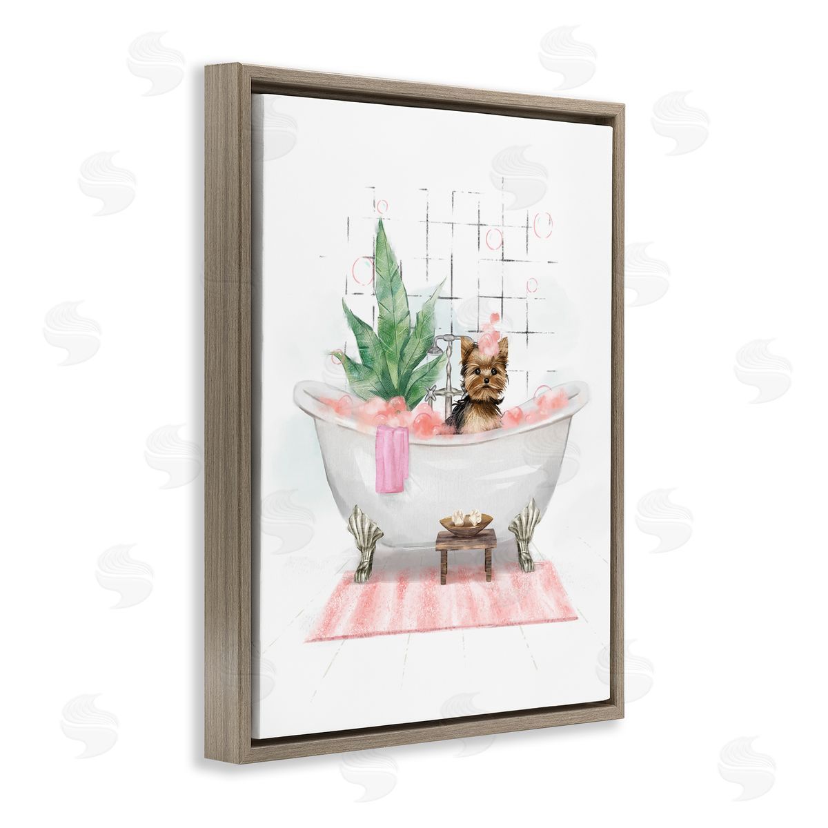 Glam Pup in Tub Brown Floating Frame Canvas Wall Art, Home Decor by Ziwei Li