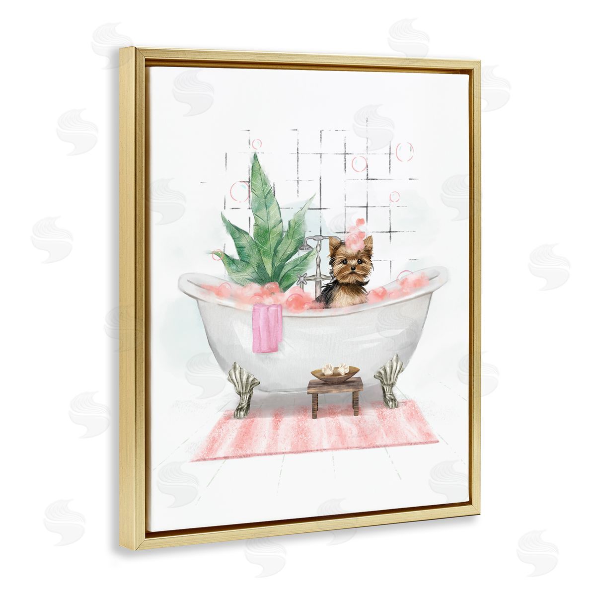 Glam Pup in Tub Gold Floating Frame Canvas Wall Art, Home Decor by Ziwei Li
