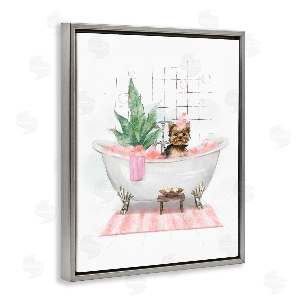 Glam Pup in Tub Grey Floating Frame Canvas Wall Art, Home Decor by Ziwei Li