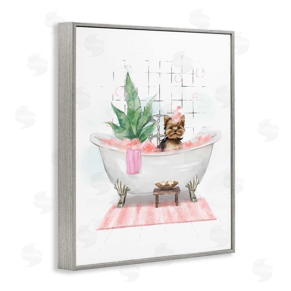 Glam Pup in Tub Grey Frame Print Wall Art, Home Decor by Ziwei Li