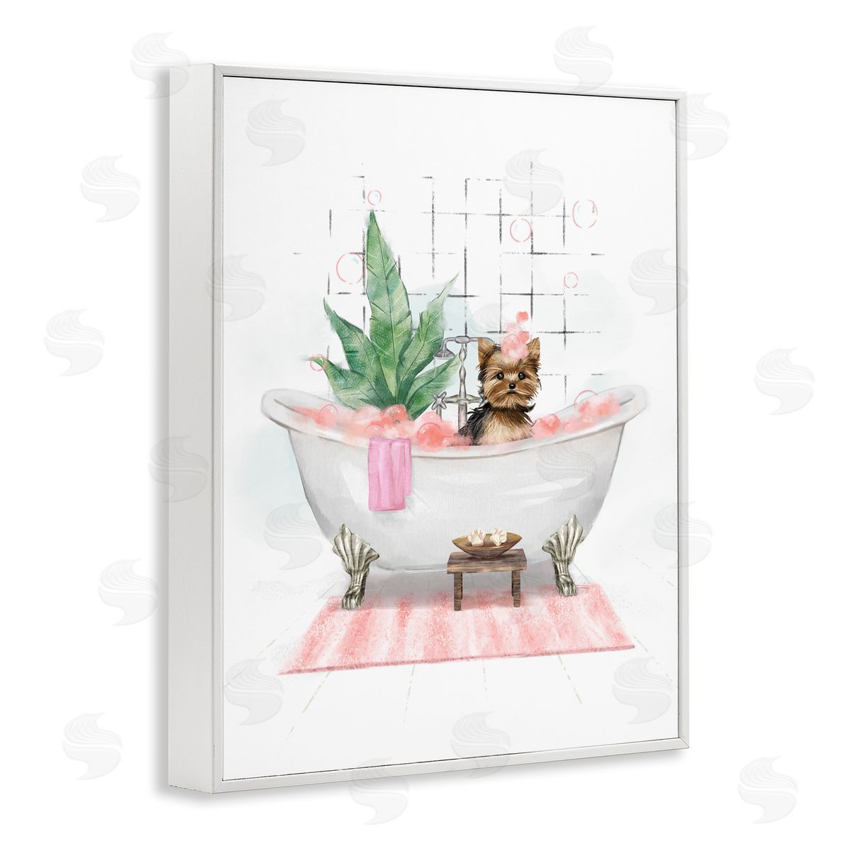 Glam Pup in Tub White Frame Print Wall Art, Home Decor by Ziwei Li