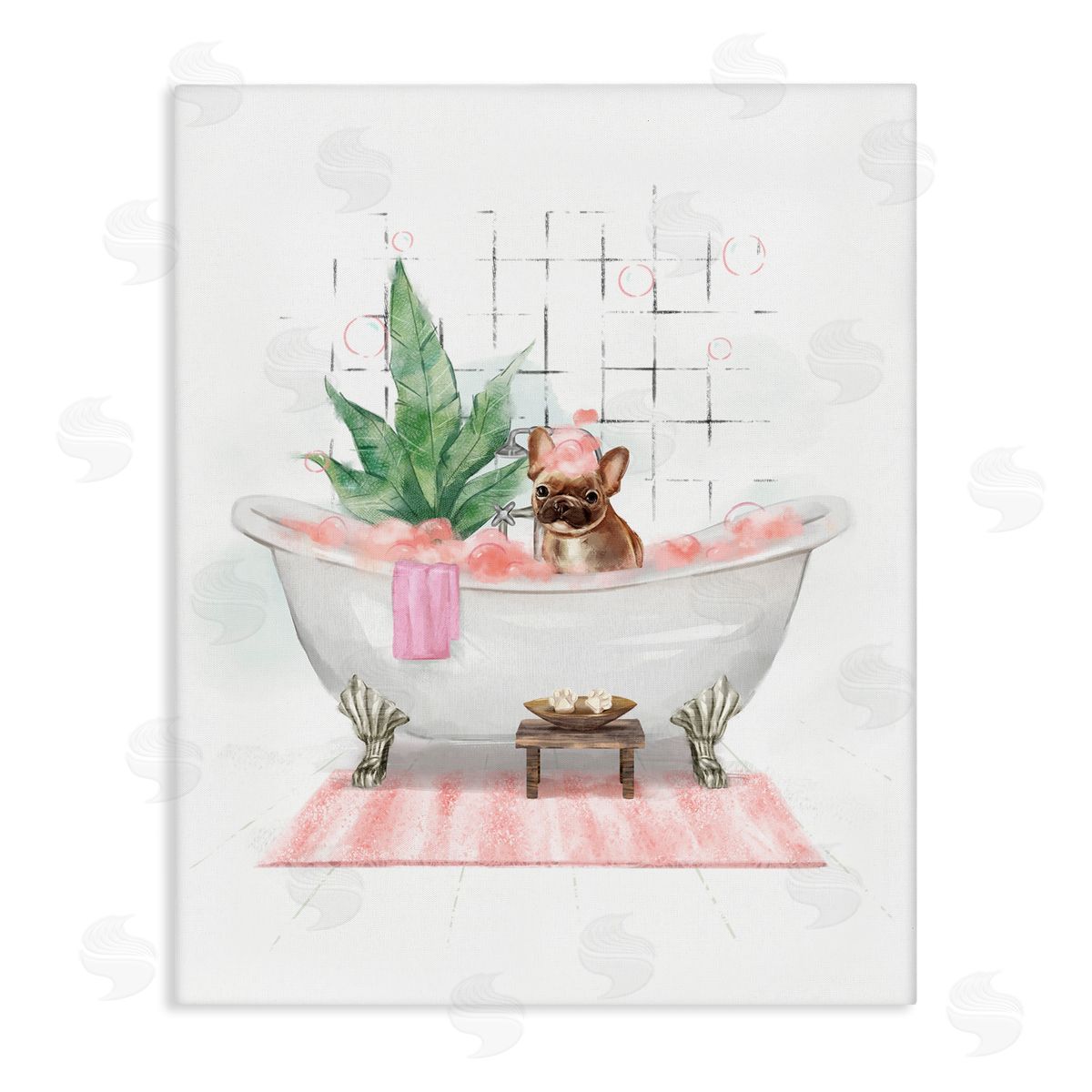 Glam Pug in Tub Canvas Wall Art, Home Decor by Ziwei Li
