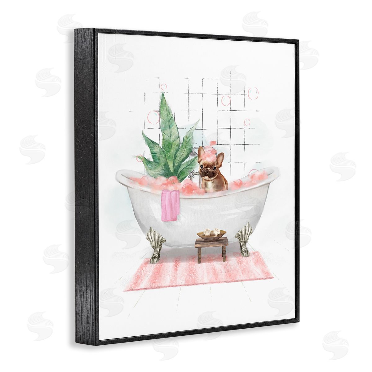Glam Pug in Tub Black Frame Print Wall Art, Home Decor by Ziwei Li