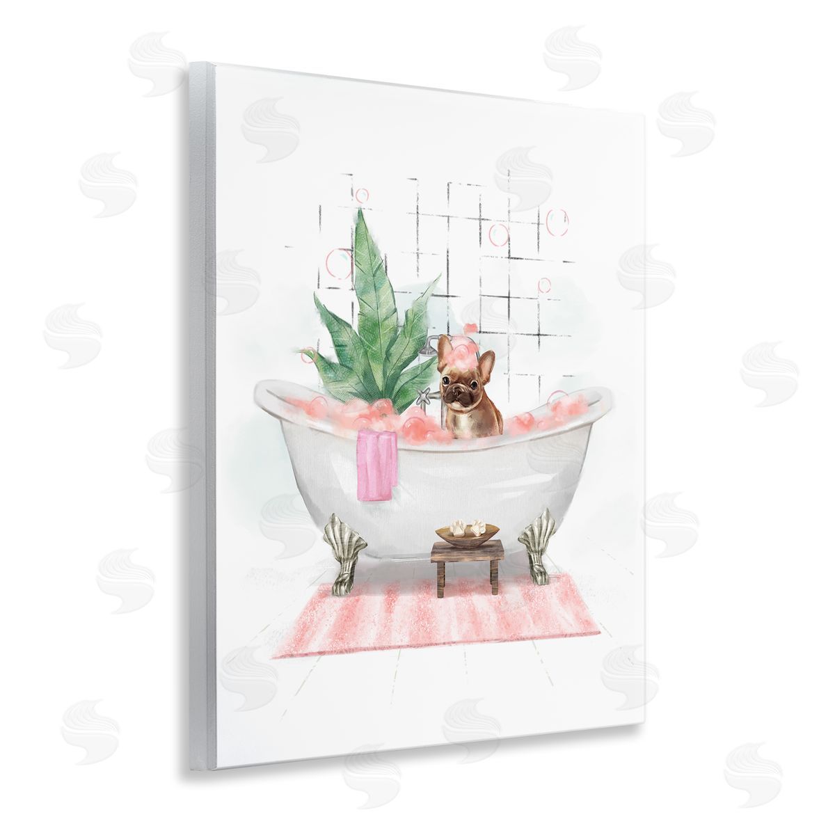 Glam Pug in Tub Wood Plaque Wall Art, Home Decor by Ziwei Li