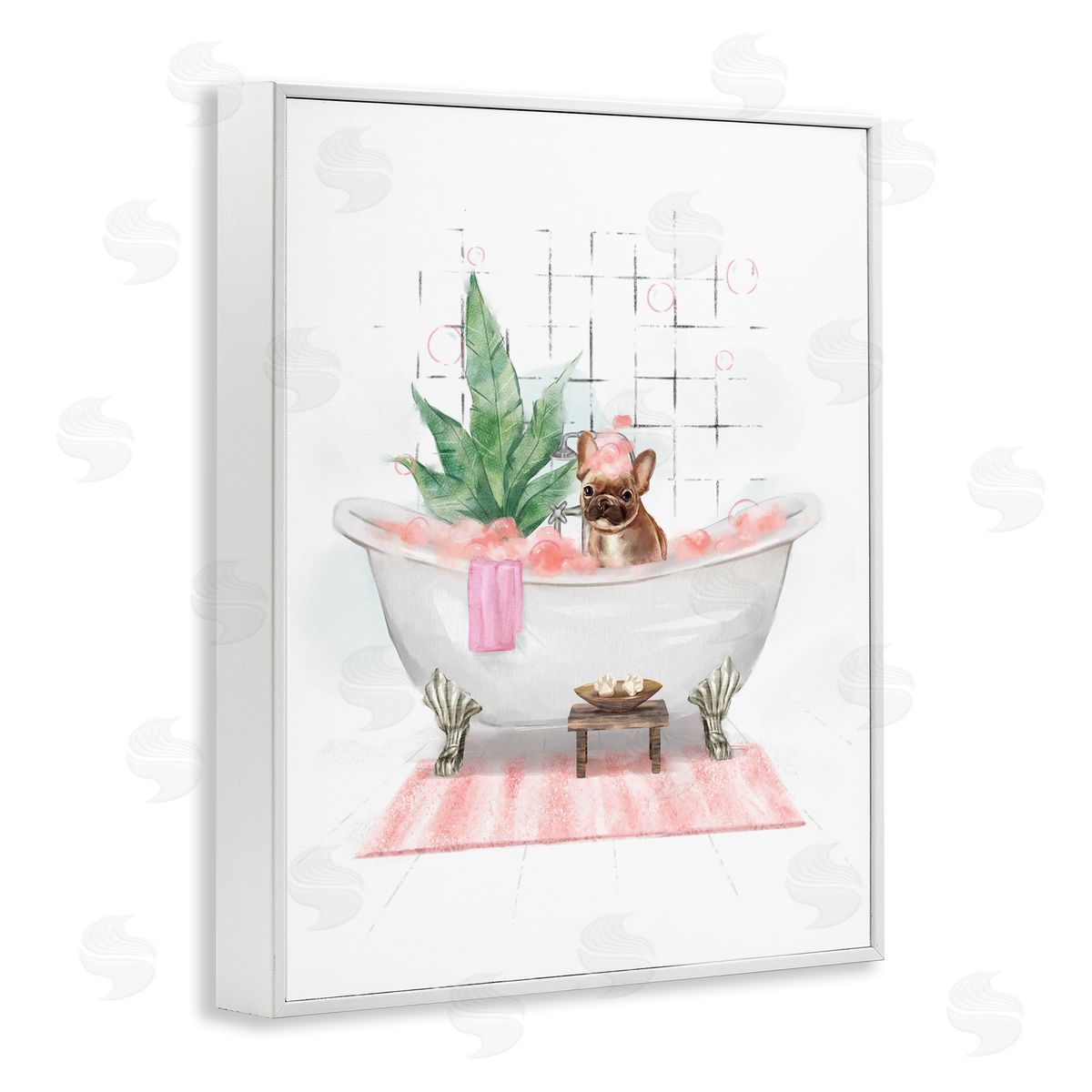 Glam Pug in Tub White Frame Print Wall Art, Home Decor by Ziwei Li