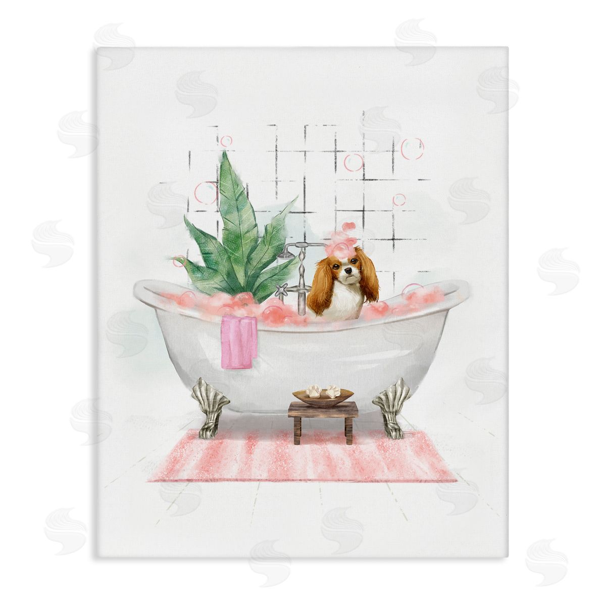 Puppy in Bathtub Pastel Canvas Wall Art, Home Decor by Ziwei Li