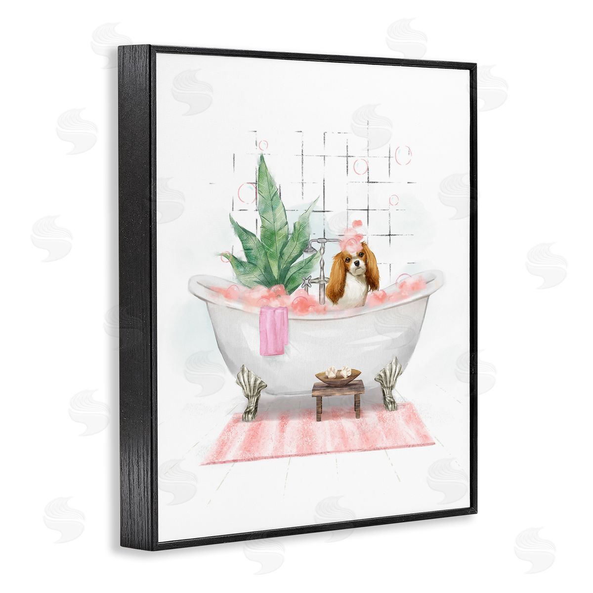 Puppy in Bathtub Pastel Black Frame Print Wall Art, Home Decor by Ziwei Li