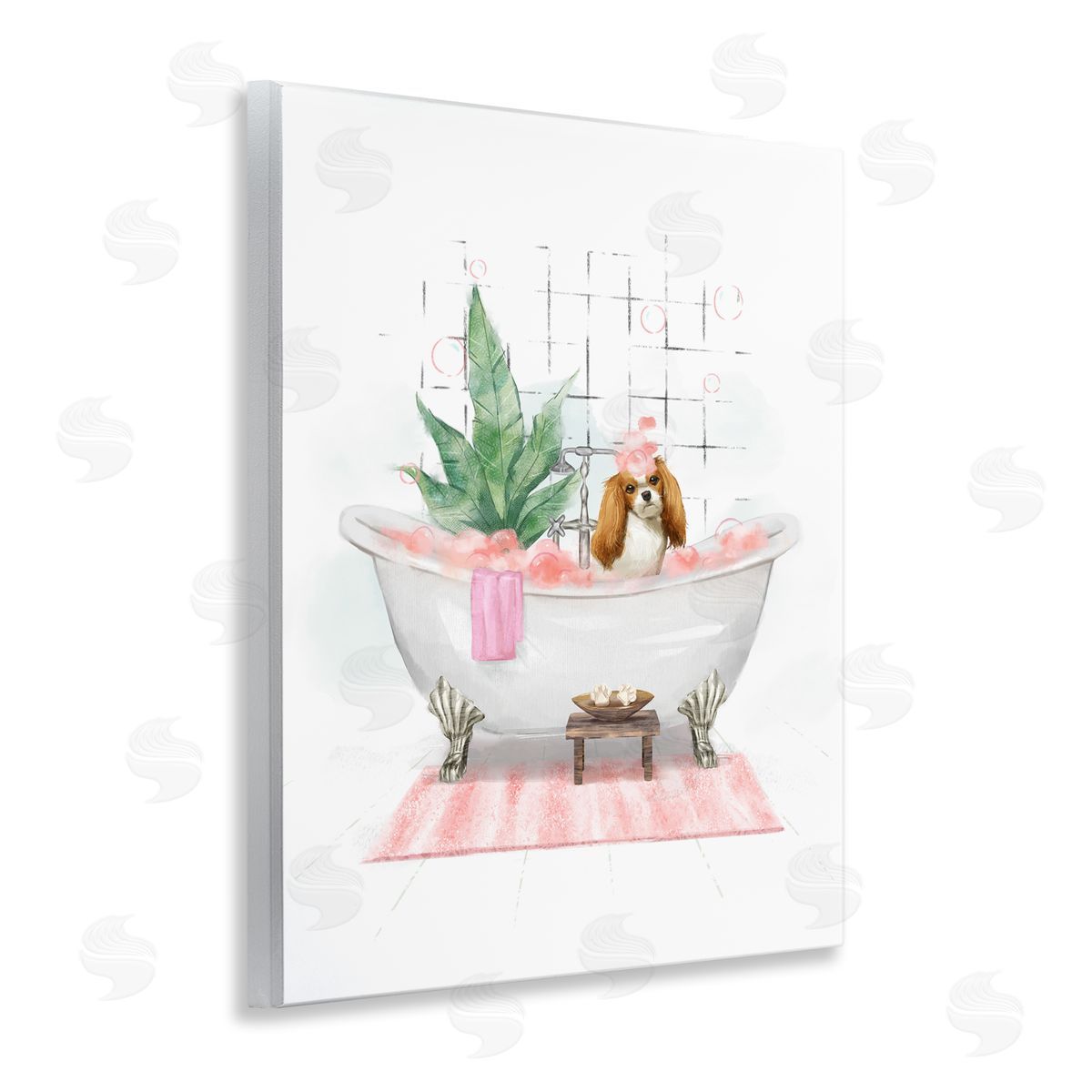 Puppy in Bathtub Pastel Wood Plaque Wall Art, Home Decor by Ziwei Li