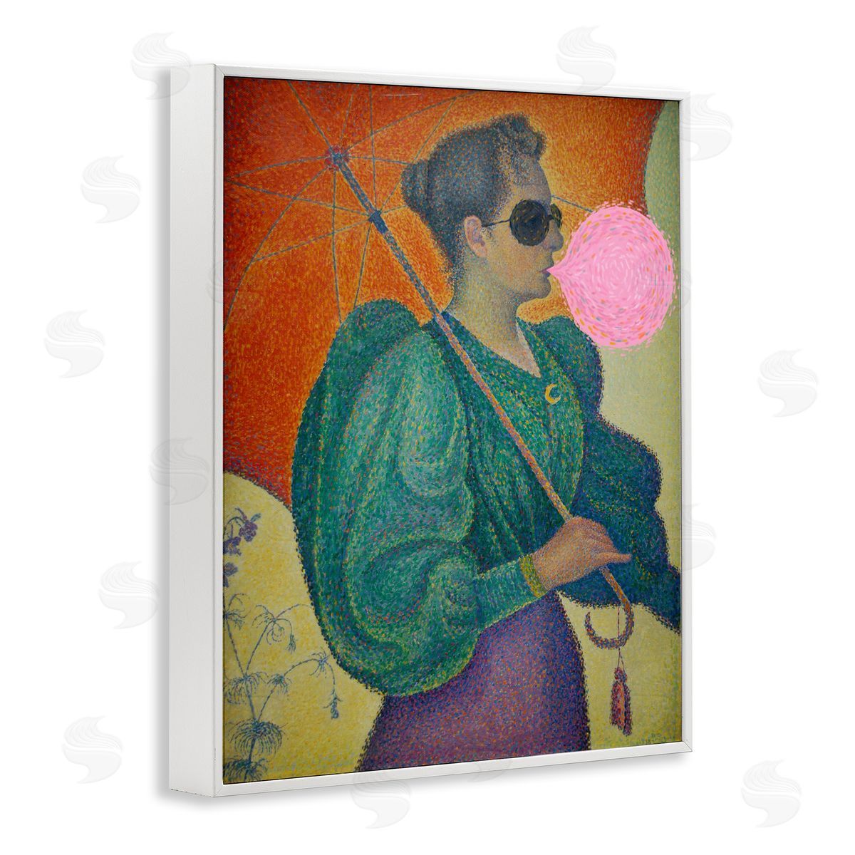 Impressionist Woman & Bubblegum White Frame Print Wall Art, Home Decor by Stupell Studio