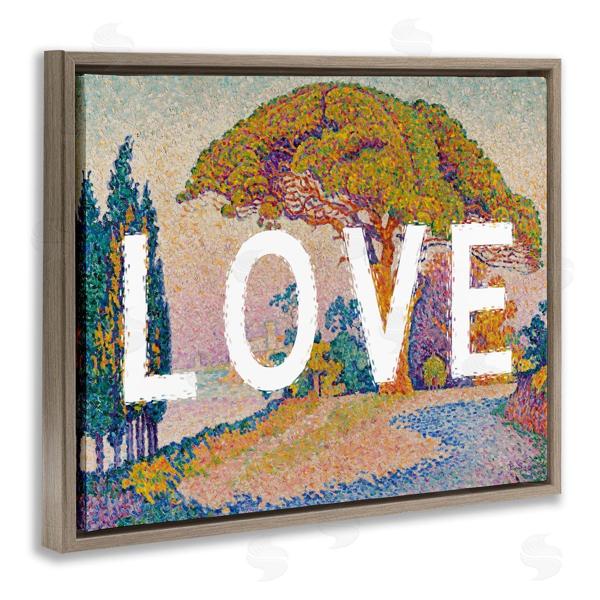 Impressionist Love over Landscape Brown Floating Frame Canvas Wall Art, Home Decor by Stupell Studio