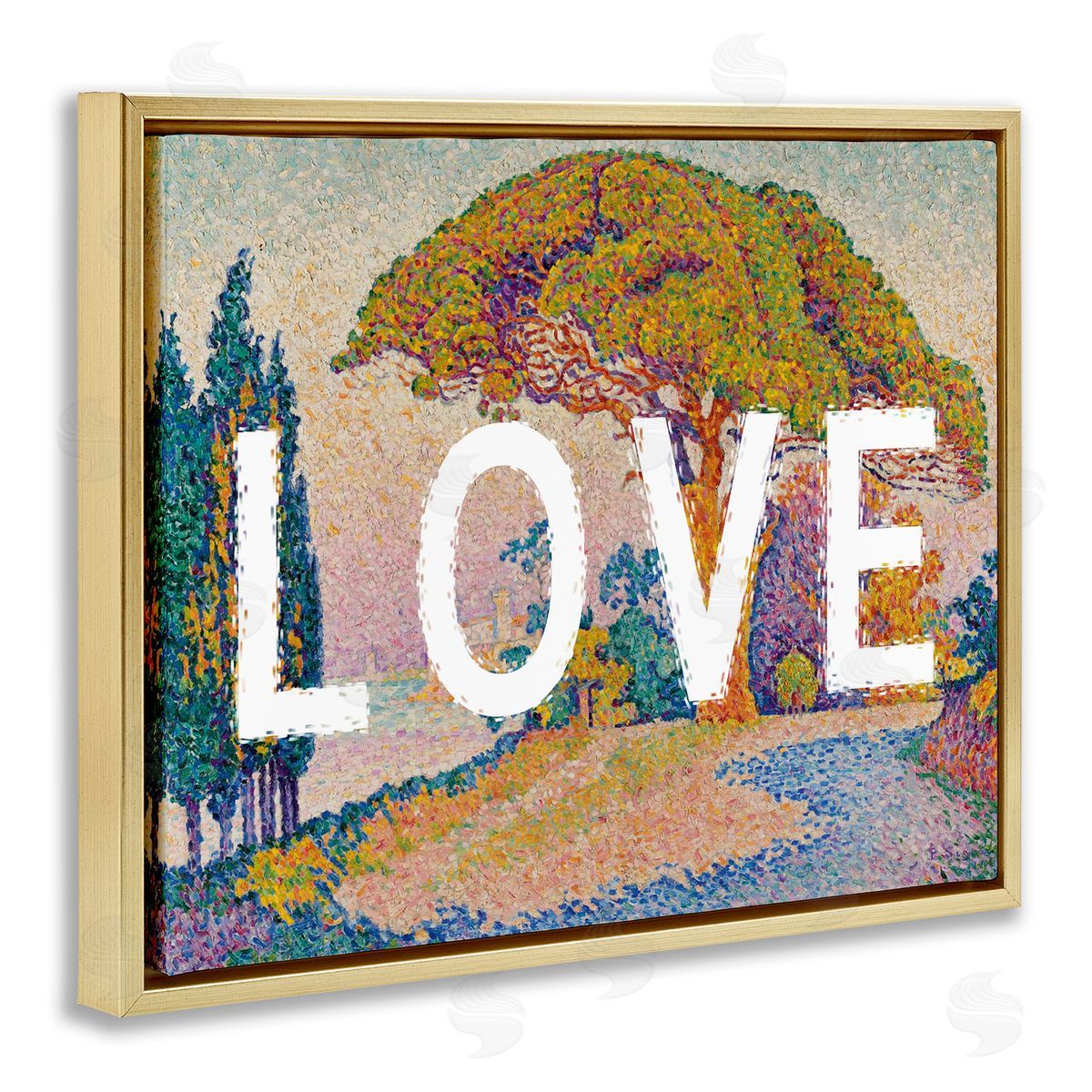 Impressionist Love over Landscape Gold Floating Frame Canvas Wall Art, Home Decor by Stupell Studio